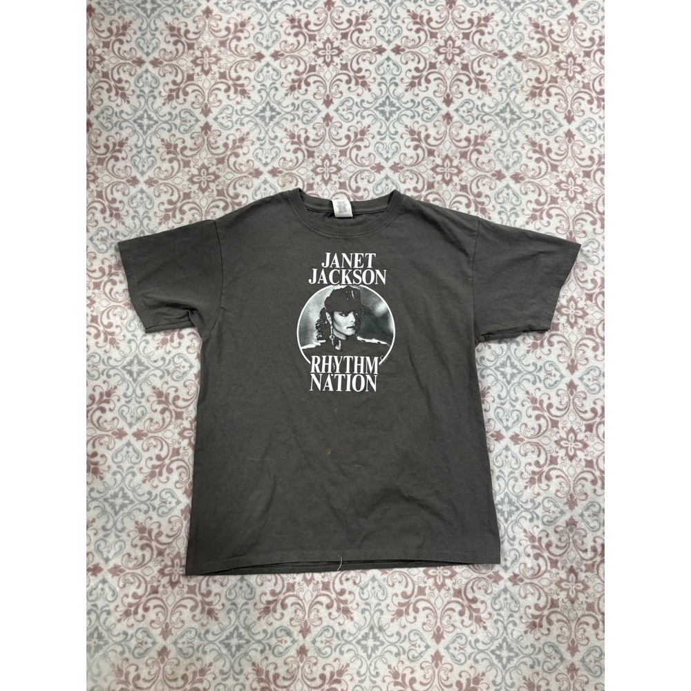Janet Jackson Rhythm Nation Graphic Tee Gray Gildan Youth Large L T-Shirt
